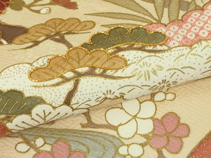 平和屋本店●極上　皇室献上作家　藤井寛　訪問着　駒刺繍　鴛鴦花文　白花色地　金彩　反端付き　逸品　未使用　DZAB7162kh6