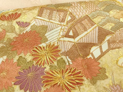 平和屋本店●極上　訪問着　作家物　駒刺繍　雲取り風景花文　蒸栗色地　金彩　逸品　未使用　DZAB7163kh6