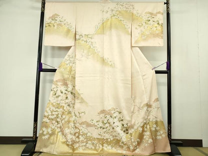 平和屋本店●極上　訪問着　駒刺繍　松　菊　桜　楓　肌色地　金彩　逸品　未使用　DZAB7164kh6