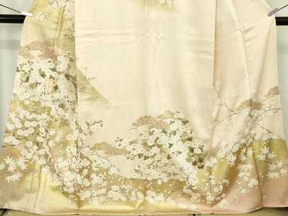 平和屋本店●極上　訪問着　駒刺繍　松　菊　桜　楓　肌色地　金彩　逸品　未使用　DZAB7164kh6