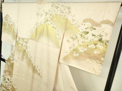 平和屋本店●極上　訪問着　駒刺繍　松　菊　桜　楓　肌色地　金彩　逸品　未使用　DZAB7164kh6