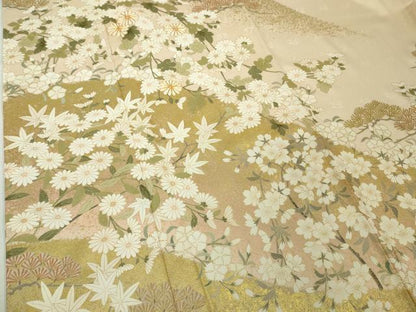平和屋本店●極上　訪問着　駒刺繍　松　菊　桜　楓　肌色地　金彩　逸品　未使用　DZAB7164kh6