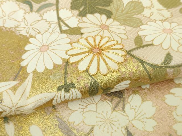 平和屋本店●極上　訪問着　駒刺繍　松　菊　桜　楓　肌色地　金彩　逸品　未使用　DZAB7164kh6