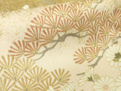 平和屋本店●極上　訪問着　駒刺繍　松　菊　桜　楓　肌色地　金彩　逸品　未使用　DZAB7164kh6