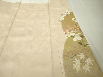 平和屋本店●極上　訪問着　駒刺繍　松　菊　桜　楓　肌色地　金彩　逸品　未使用　DZAB7164kh6