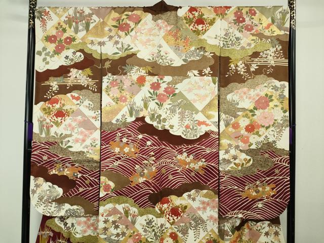平和屋本店●極上　皇室献上作家　藤井寛　振袖　駒刺繍　花筏　立波吉祥花文　金彩　京都きもの友禅扱い　逸品　DZAB7166kh6