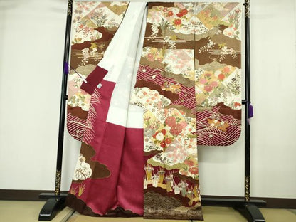 平和屋本店●極上　皇室献上作家　藤井寛　振袖　駒刺繍　花筏　立波吉祥花文　金彩　京都きもの友禅扱い　逸品　DZAB7166kh6