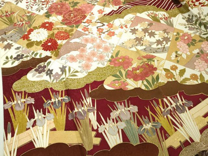 平和屋本店●極上　皇室献上作家　藤井寛　振袖　駒刺繍　花筏　立波吉祥花文　金彩　京都きもの友禅扱い　逸品　DZAB7166kh6