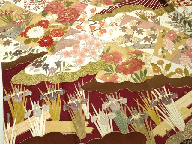 平和屋本店●極上　皇室献上作家　藤井寛　振袖　駒刺繍　花筏　立波吉祥花文　金彩　京都きもの友禅扱い　逸品　DZAB7166kh6