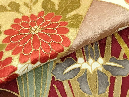 平和屋本店●極上　皇室献上作家　藤井寛　振袖　駒刺繍　花筏　立波吉祥花文　金彩　京都きもの友禅扱い　逸品　DZAB7166kh6