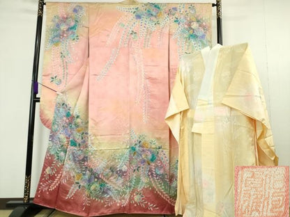 平和屋本店●極上　伯河貞雄　振袖・長襦袢(無双仕立て)セット　辻が花　暈し染め　逸品　DZAB7167kh6