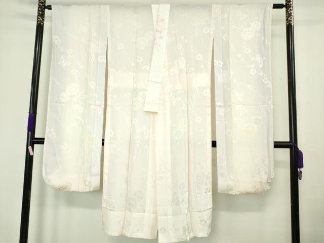 平和屋本店●極上　振袖・長襦袢(無双仕立て・半衿刺繍)セット　刺繍　薔薇　バラ　舞蝶花文　黒地　金銀彩　逸品　DZAB7168kh6