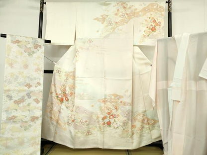 平和屋本店●極上　訪問着・長襦袢(無双仕立て)・袋帯セット　駒刺繍　雪輪吉祥花文　暈し染め　金彩　逸品　DZAB7169kh6