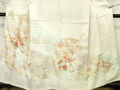 平和屋本店●極上　訪問着・長襦袢(無双仕立て)・袋帯セット　駒刺繍　雪輪吉祥花文　暈し染め　金彩　逸品　DZAB7169kh6