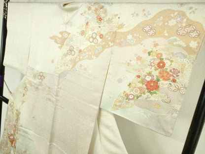 平和屋本店●極上　訪問着・長襦袢(無双仕立て)・袋帯セット　駒刺繍　雪輪吉祥花文　暈し染め　金彩　逸品　DZAB7169kh6