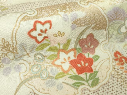 平和屋本店●極上　訪問着・長襦袢(無双仕立て)・袋帯セット　駒刺繍　雪輪吉祥花文　暈し染め　金彩　逸品　DZAB7169kh6