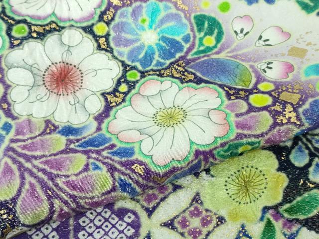 平和屋本店●極上　振袖・長襦袢(無双仕立て・半衿刺繍)セット　辻が花　絞り　暈し染め　金彩　銀通し地　逸品　DZAB7170kh6