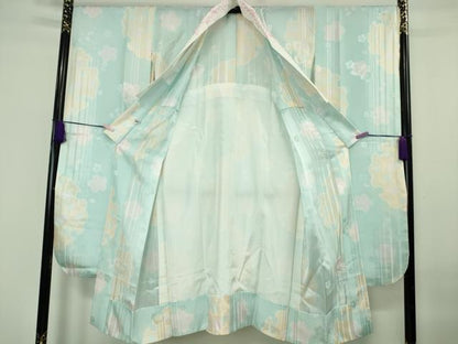 平和屋本店●極上　振袖・長襦袢(無双仕立て・半衿刺繍)セット　辻が花　絞り　暈し染め　金彩　銀通し地　逸品　DZAB7170kh6