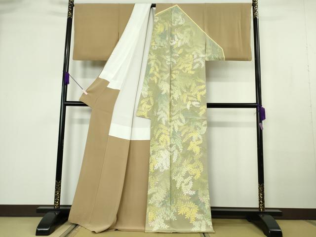 平和屋本店●極上　本加賀友禅作家　由水煌人　訪問着　枝葉文　柴染色地　逸品　DZAB7172kh6