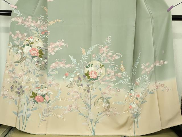 平和屋着物●極上　訪問着　友禅　作家物　枝花文　柳鼠色地　暈し染め　逸品　DZAB7173kh6