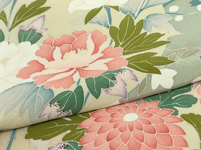 平和屋着物●極上　訪問着　友禅　作家物　枝花文　柳鼠色地　暈し染め　逸品　DZAB7173kh6