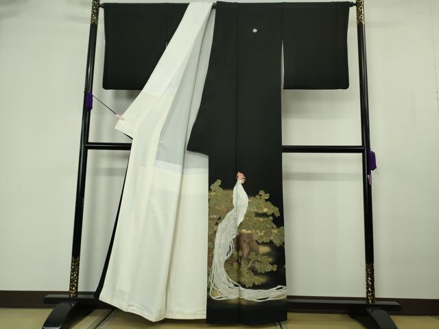 平和屋本店●極上　黒留袖　手刺繍　鶏　にわとり　金糸　逸品　DZAB7177kh6