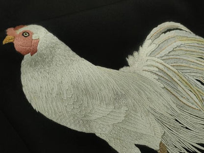 平和屋本店●極上　黒留袖　手刺繍　鶏　にわとり　金糸　逸品　DZAB7177kh6