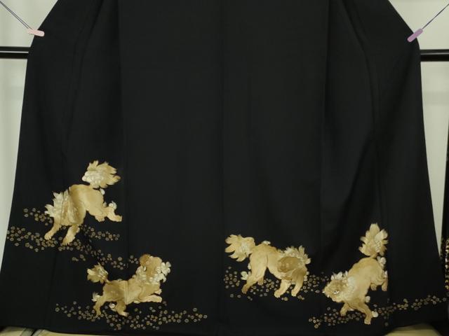 平和屋本店●極上　黒留袖　総手刺繍　唐獅子　金糸　逸品　DZAB7178kh6