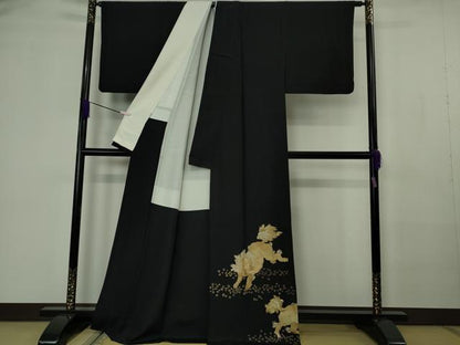 平和屋本店●極上　黒留袖　総手刺繍　唐獅子　金糸　逸品　DZAB7178kh6