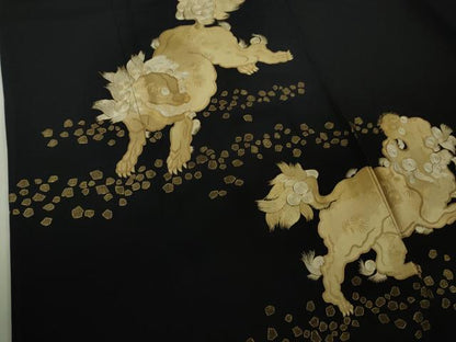 平和屋本店●極上　黒留袖　総手刺繍　唐獅子　金糸　逸品　DZAB7178kh6