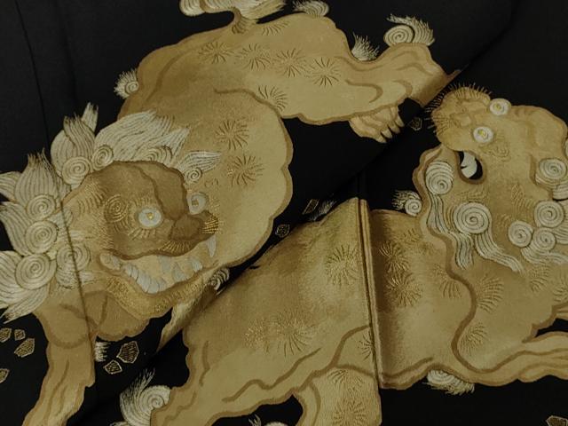平和屋本店●極上　黒留袖　総手刺繍　唐獅子　金糸　逸品　DZAB7178kh6