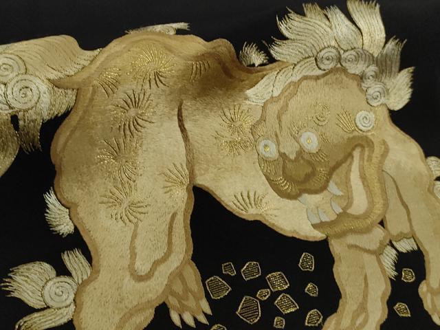 平和屋本店●極上　黒留袖　総手刺繍　唐獅子　金糸　逸品　DZAB7178kh6