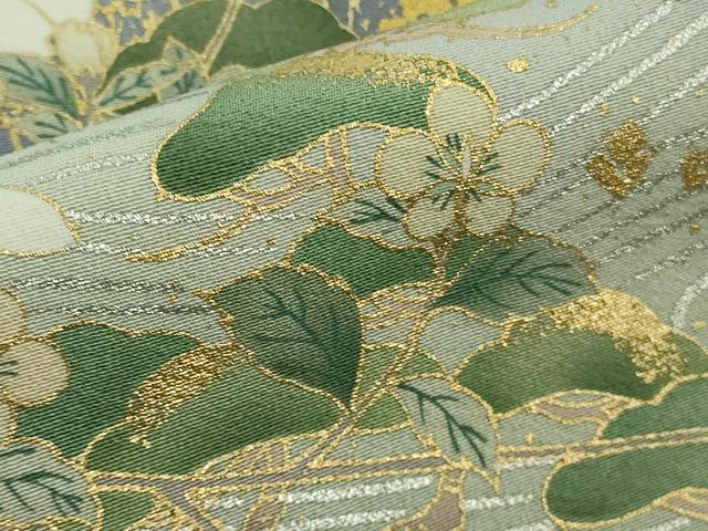 平和屋本店●極上　訪問着　駒刺繍　枝桜　松笹文　青藤色地　暈し染め　金彩　逸品　未使用　DZAB7180kh6