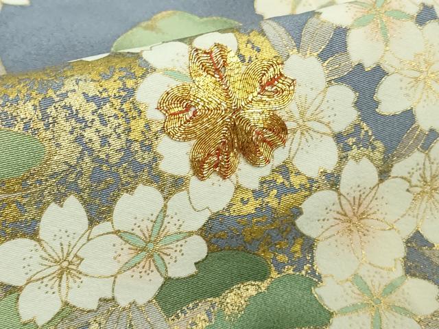 平和屋本店●極上　訪問着　駒刺繍　枝桜　松笹文　青藤色地　暈し染め　金彩　逸品　未使用　DZAB7180kh6
