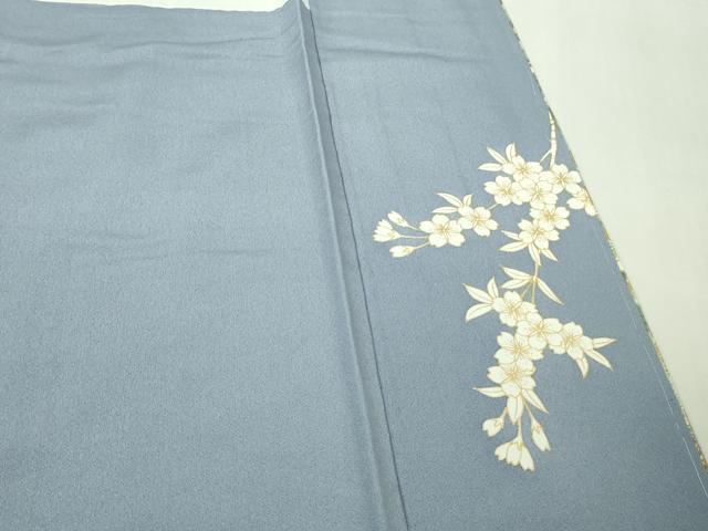 平和屋本店●極上　訪問着　駒刺繍　枝桜　松笹文　青藤色地　暈し染め　金彩　逸品　未使用　DZAB7180kh6