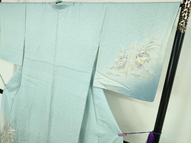 平和屋本店●極上 金彩友禅 卓越技能者・名工・和田光正 訪問着 花鳥文 空色地　暈し染め　金銀彩　京都きもの友禅扱い　逸品　DZAB7181kh6