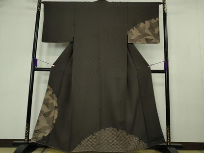 平和屋着物●極上　訪問着　印傳　雪輪　切嵌　黒紅色地　鈴乃屋扱い　逸品　未使用　DZAB7184kh6