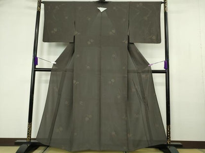 平和屋着物＊極上　夏物　小紋　印傳　縦絽　葵　檳榔子染色地　さが美扱い　逸品　未使用　DZAB7185kh6