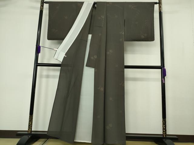 平和屋着物＊極上　夏物　小紋　印傳　縦絽　葵　檳榔子染色地　さが美扱い　逸品　未使用　DZAB7185kh6