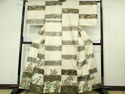 平和屋着物▽極上　訪問着　単衣　市松　枝花文　金彩　逸品　未使用　DZAB7186kh6