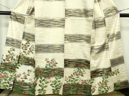 平和屋着物▽極上　訪問着　単衣　市松　枝花文　金彩　逸品　未使用　DZAB7186kh6