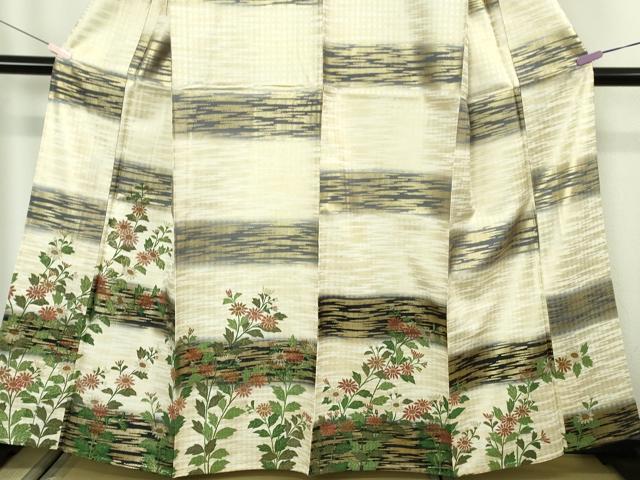 平和屋着物▽極上　訪問着　単衣　市松　枝花文　金彩　逸品　未使用　DZAB7186kh6