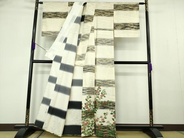 平和屋着物▽極上　訪問着　単衣　市松　枝花文　金彩　逸品　未使用　DZAB7186kh6