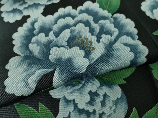 平和屋本店▽極上　小紋　単衣　花間道　牡丹　暈し染め　逸品　DZAB7187kh6
