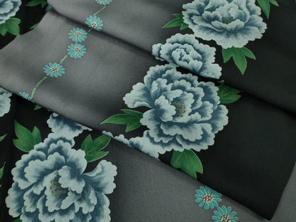 平和屋本店▽極上　小紋　単衣　花間道　牡丹　暈し染め　逸品　DZAB7187kh6