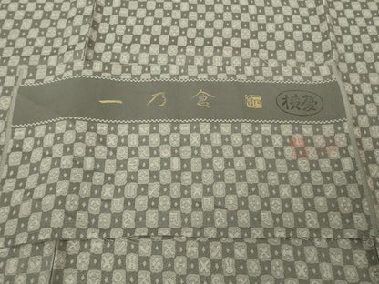 平和屋本店▽極上　男性　西陣 京都友禅作家集団　名門 倉染匠 一乃倉　お召　単衣　市松　宝尽くし　反端付き　逸品　未使用　DZAB7190kh6