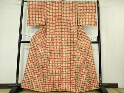 平和屋本店●極上　岩手の匠　草紫堂　南部絞り　茜染　紬　正絹　逸品　DZAB7192kh6