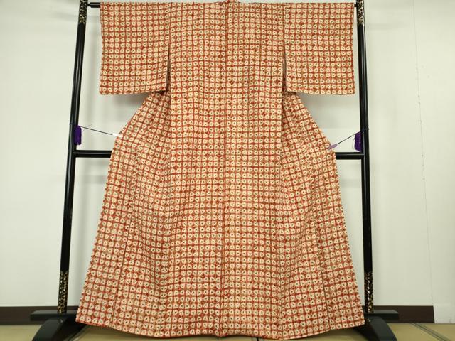 平和屋本店●極上　岩手の匠　草紫堂　南部絞り　茜染　紬　正絹　逸品　DZAB7192kh6