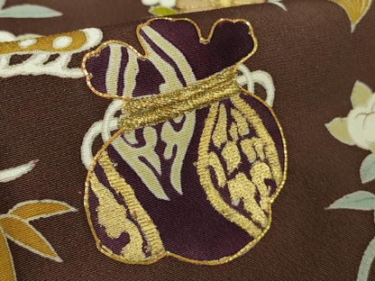 平和屋本店●極上　銀座　志ま亀　訪問着　駒刺繍　宝尽くし　黒鳶色地　金彩　ロング丈　たとう紙付き　逸品　未使用　DZAB7195kh6
