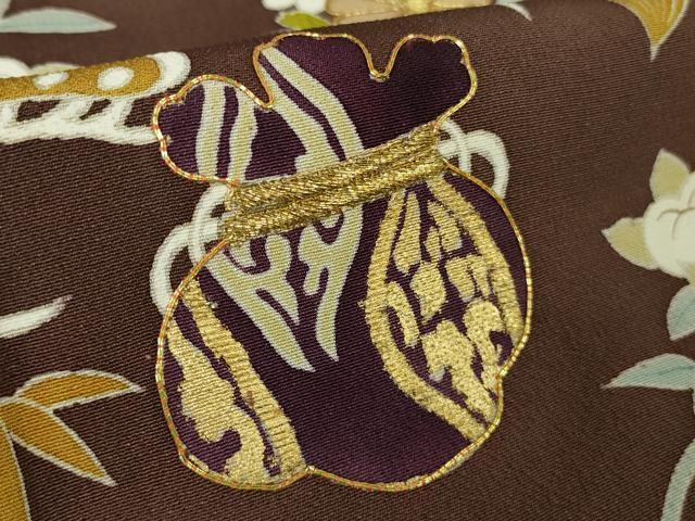 平和屋本店●極上　銀座　志ま亀　訪問着　駒刺繍　宝尽くし　黒鳶色地　金彩　ロング丈　たとう紙付き　逸品　未使用　DZAB7195kh6